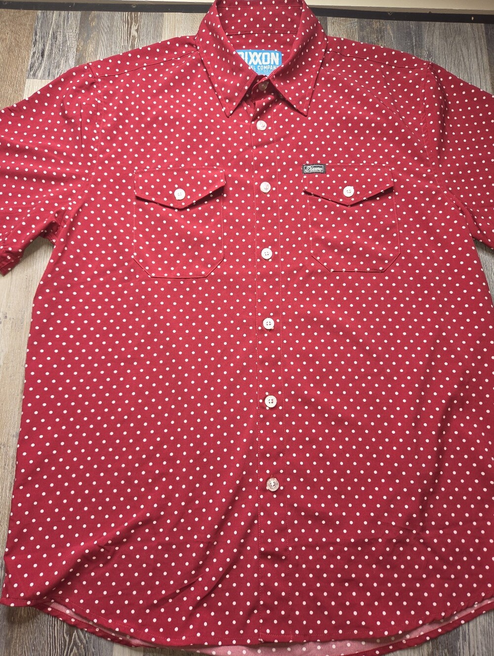Dixxon The Lumbergh Short Sleeve Button Front Shirt Red White Polka Dots Large